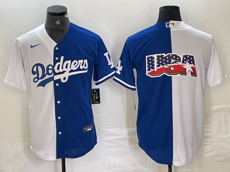 Men Los Angeles Dodgers Blank White blue double Nike Game MLB Jersey style 5